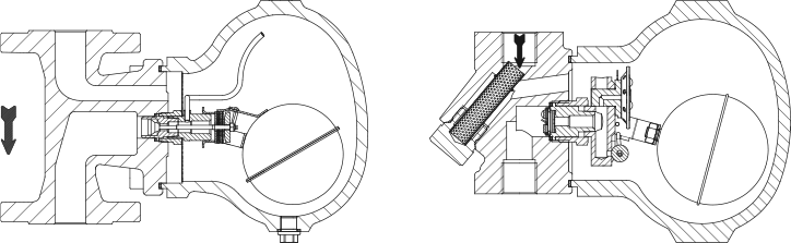 Fig. 7-1: Operation of a float-type steam trap, ARI Type CONA®S 631 / CONA®SC 634